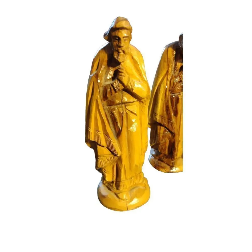 Hand Carved Olive Wood Jesus holding Baby Lamb And Staff Made In Bethlehem 10.5”